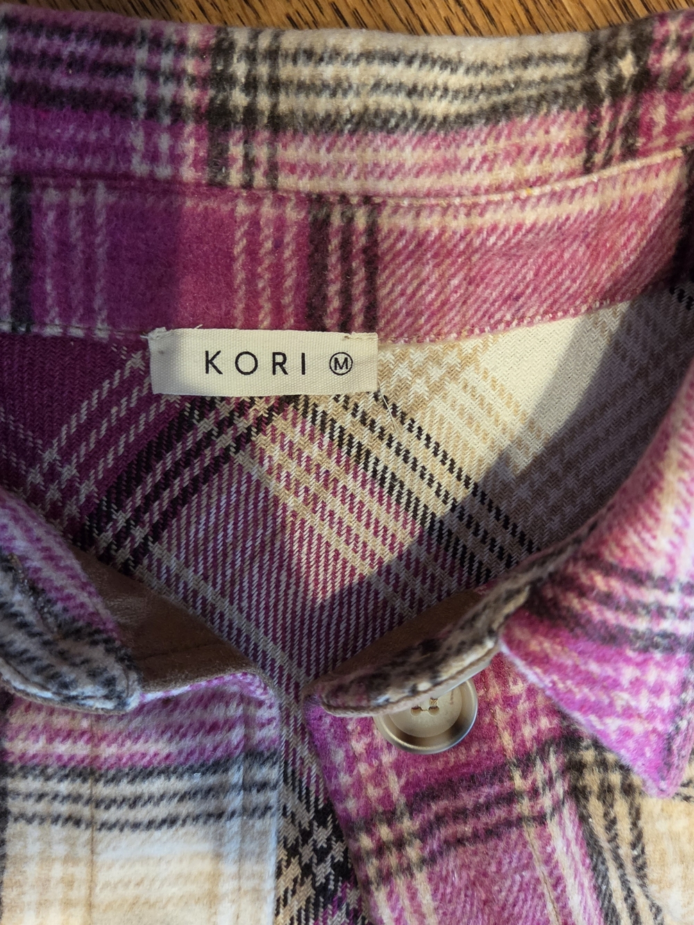 KORI Pink Plaid Womens Button-Up Shacket